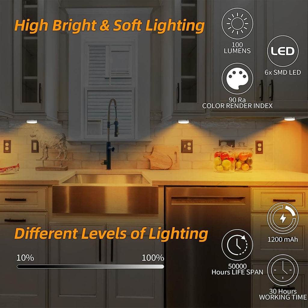 Puck Lights with Remote Control, Under Cabinet Lighting with Magnetic and Cordless, 1200mAh Rechargeable Closet Lights Stick On Lights for Under Cabinet,Hallway, Stairway,Closet （Warm White,9pcs)
