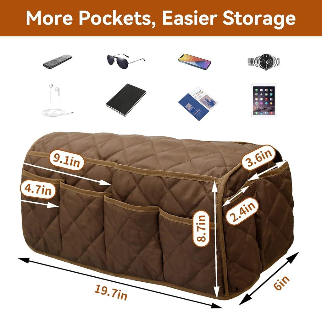 MEHIDFY Armchair Caddy Remote Control Holder for Couch Recliner Armrest Organizer Non Slip Couch Arm Covers for Sofa with 14 Pockets Storage for Magazine, Tablet, Phone, iPad (Brown 2pcs)