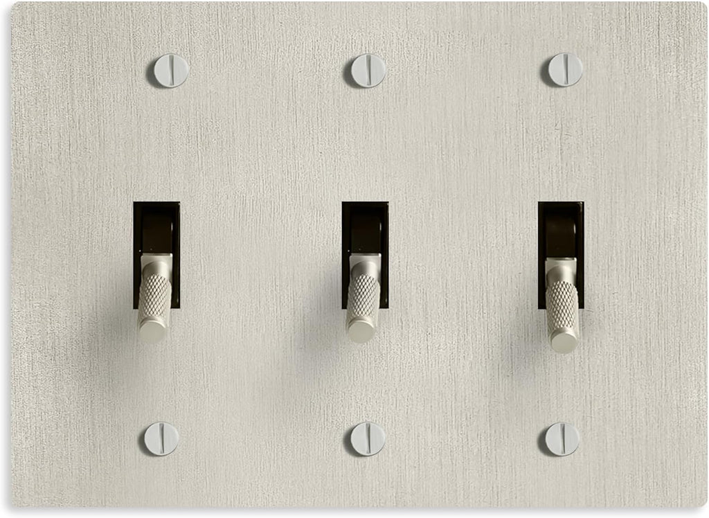 Select 15A 120V AC 3-Gang Toggle Switch, Vintage Satin Nickel Plated Single Pole 3 Way Compatible Wall Mount Toggle Switch, Included Faceplate & Switch Module, UL Listed