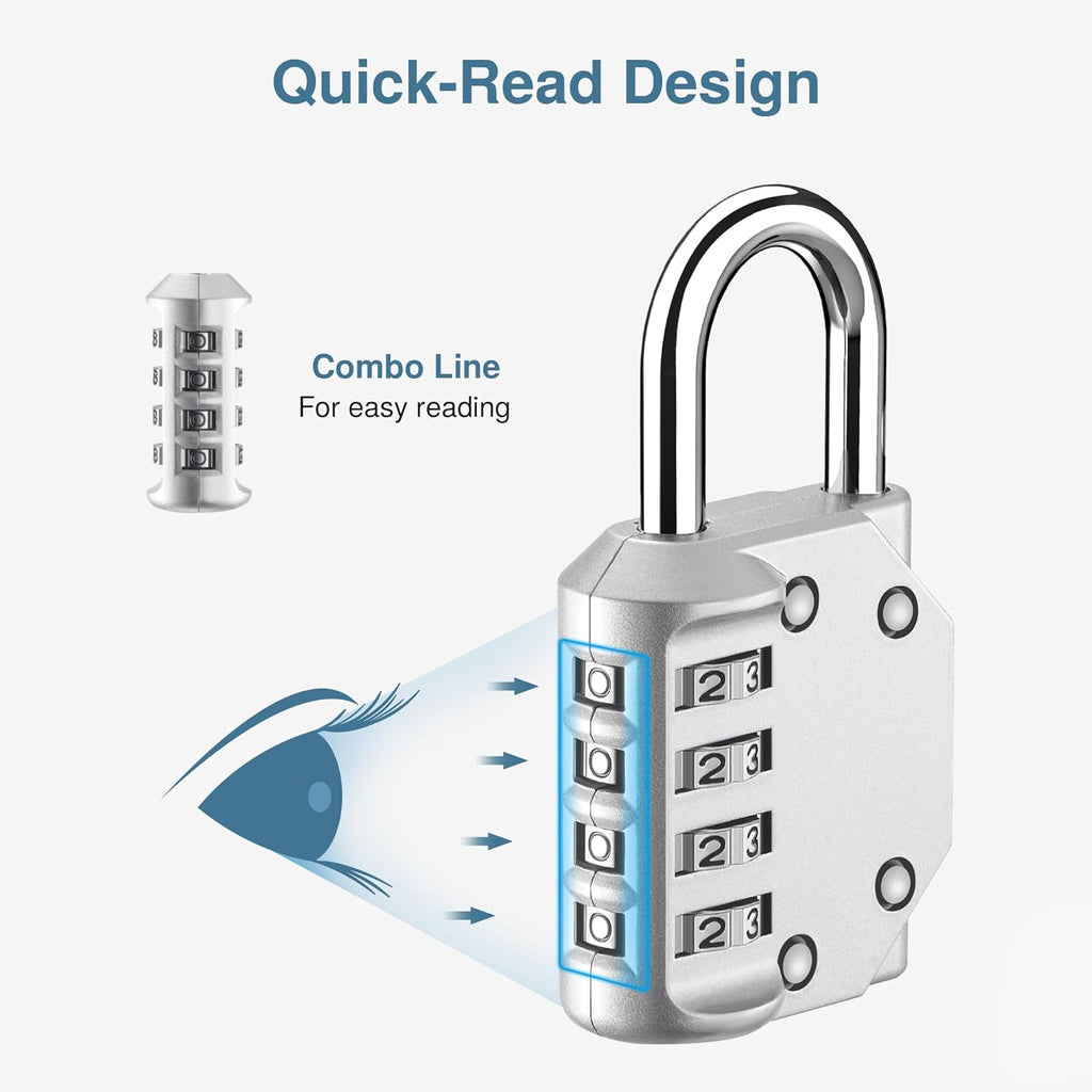 Puroma 1 Pack Combination Lock for Locker 4 Digit Outdoor Waterproof Padlock for School, Gym, Sports, Fence, Toolbox, Gate, Case, Outdoor, Hasp Storage, Cabinets (Silver)