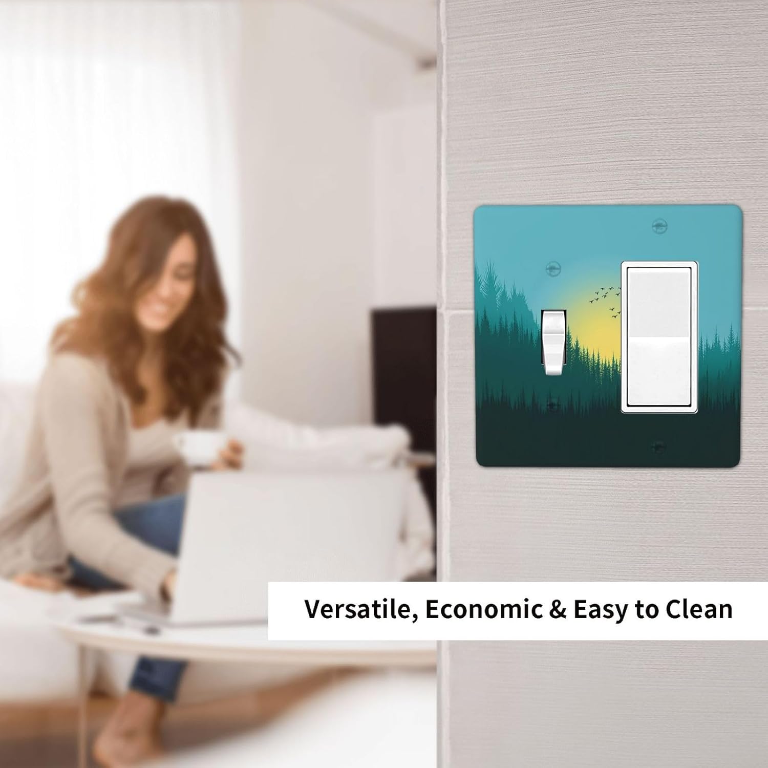 Green Forests And Birds Sun Woodland Outlet Covers 1 Toggle 1 Rocker Combination Light Switch Cover Plate Decorative Wall Plate Electrical Switch Plates for Bedroom Bathroom Decor
