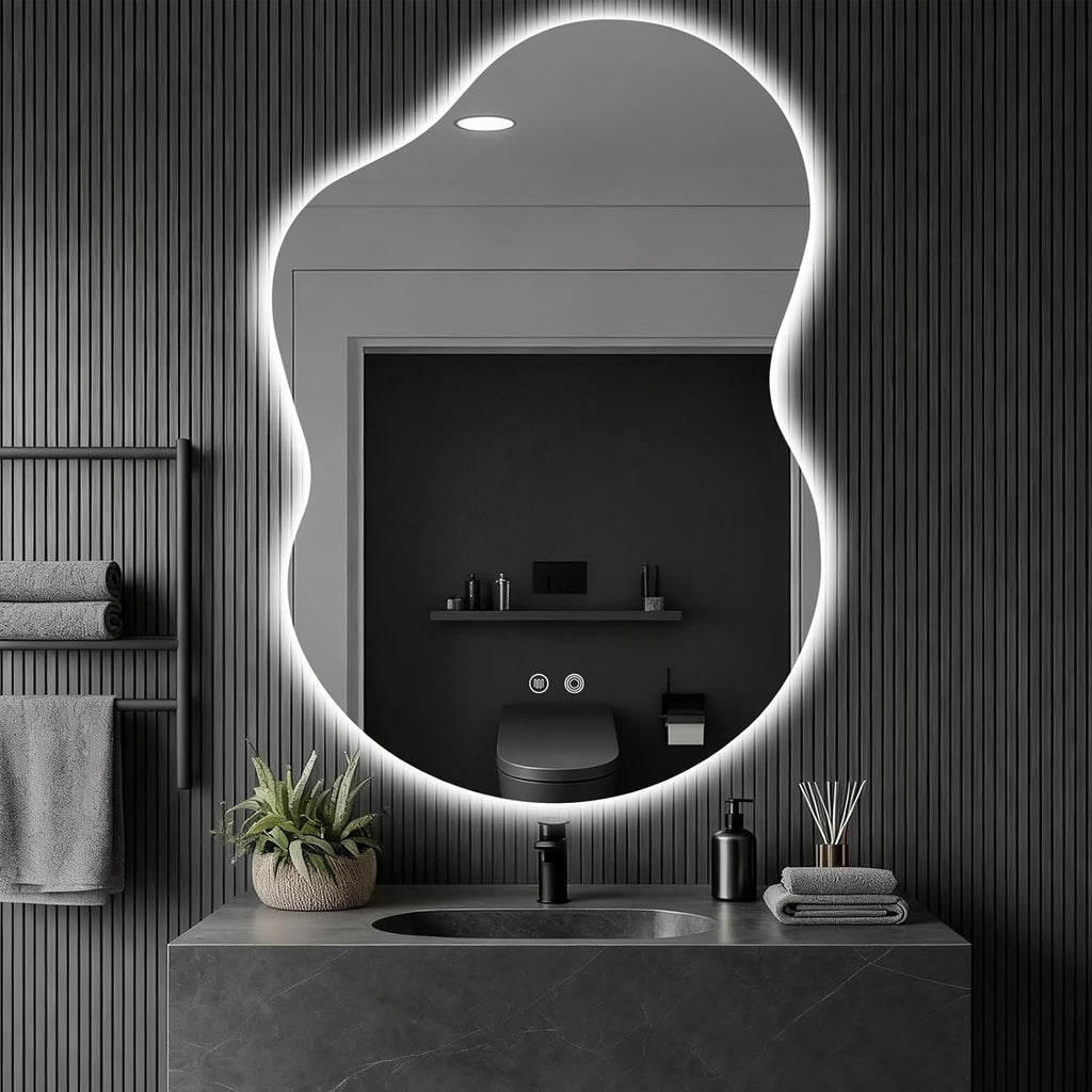 Asymmetrical Lighted Mirror for Bathroom,Modern LED Vanity Mirror with Backlit,Fog-Free,Tri-Color Dimmable Lighting with Memory Function,Hardwire Ready [Horizontal/Vertical] 40" H x 30" W