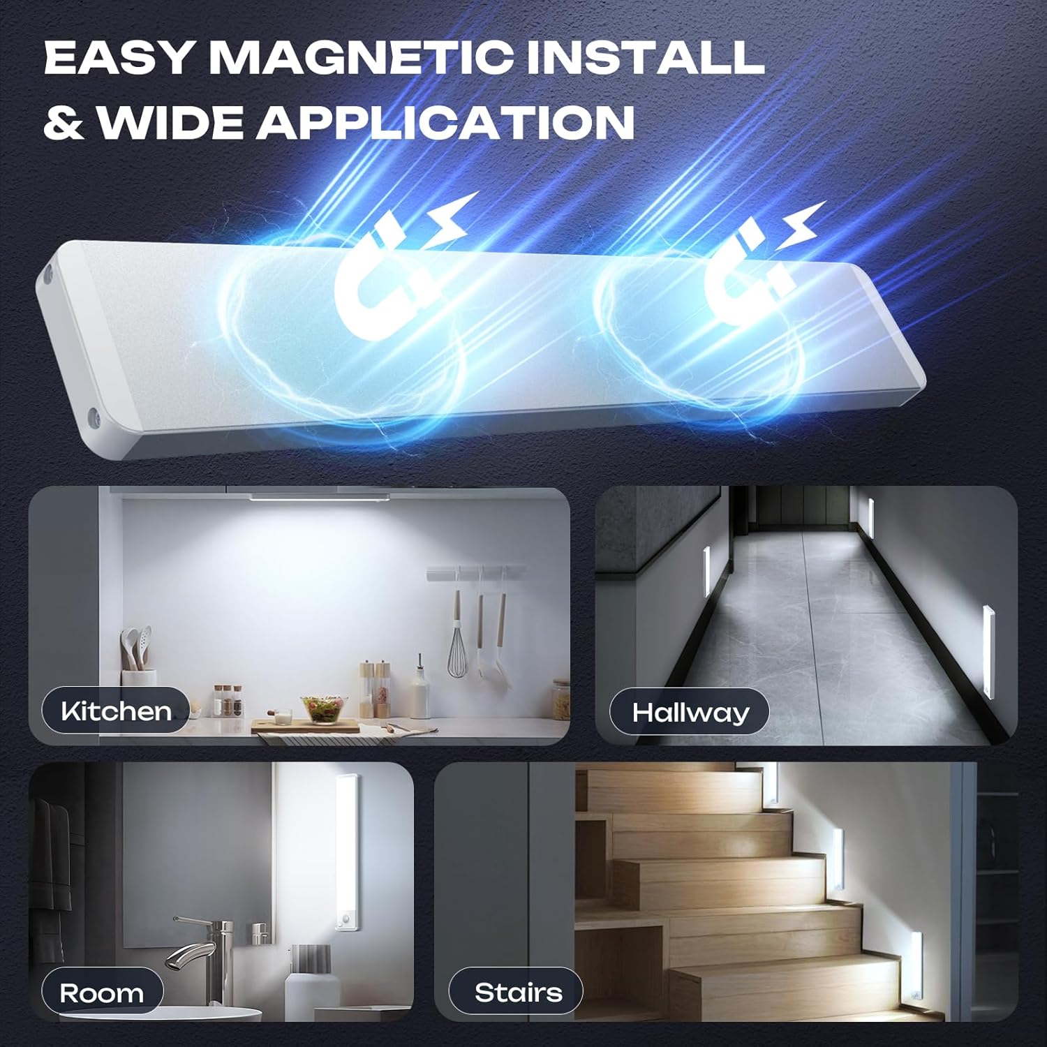 5 Pack Under Cabinet Lighting Wireless 14inch LED Motion Sensor Magnetic Light 2500maAh Rechargeable Indoor Closet Lights for Kitchen, Stairs Cool White