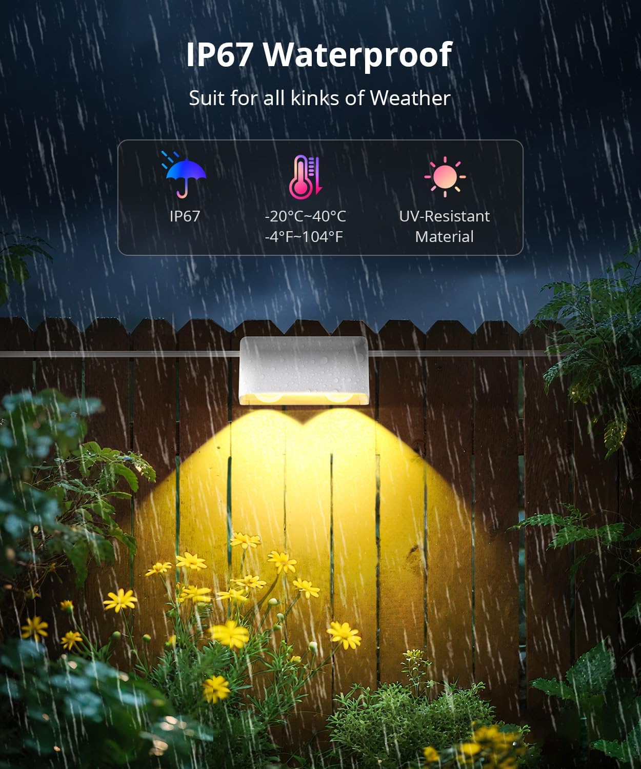 Outdoor Deck Lights 24 Packs, Smart RGBCW Fence Light, 100+ Scene Modes, Dual Lens LED String Lights with APP/Voice/Remote Control, IP65 Waterproof for Halloween Christmas Decor, 157ft White