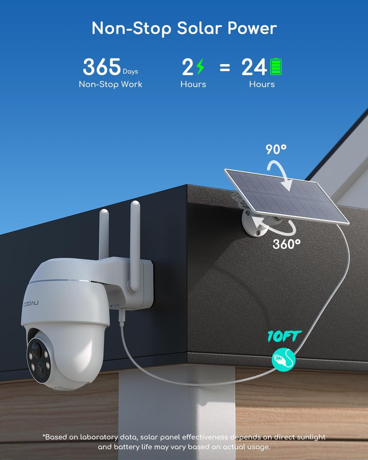 COOAU Solar Security Cameras Wireless Outdoor,4MP Cameras for Home Security System,360° Pan & Tilt,Color Night Vision,Motion Detection,No Monthly Fee,Siren Alarm,IP66