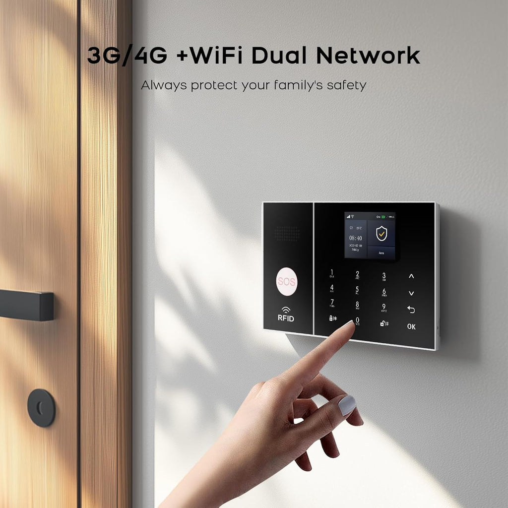 4G Smart Home Security Alarm Kit, Wireless WiFi Home Alarm System with Siren, PIR Motion Sensor, Remote Controls, Window/Door Sensor