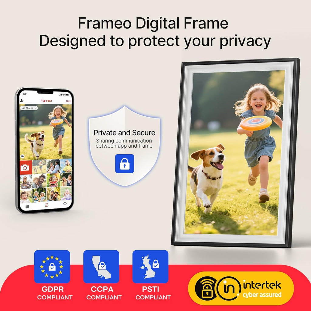 Frameo 10.1" Digital Picture Frame, Smart WiFi Digital Photo Frame with 1280x800 HD IPS Touch Screen 32GB Storage Auto-Rotate Wall Mounted, Share Photos/Videos from Phone Anywhere(Black&White)