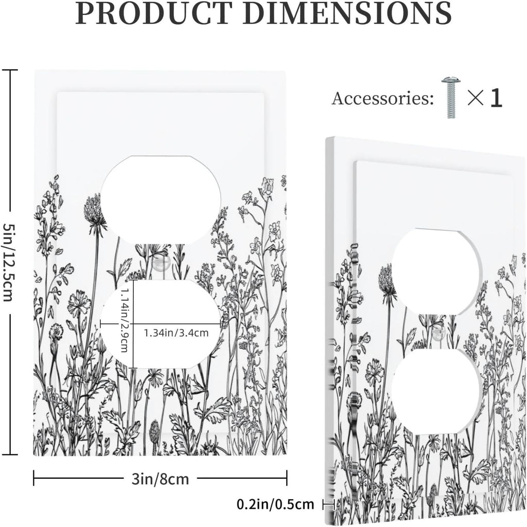 Outlet Covers Floral Wildflower Rustic Plant Leaves 1 Gang Duplex Light Switch Cover Decorative Switch Plates Electrical Receptacle Faceplate Wall Plate For Farmhouse Cabin Decor