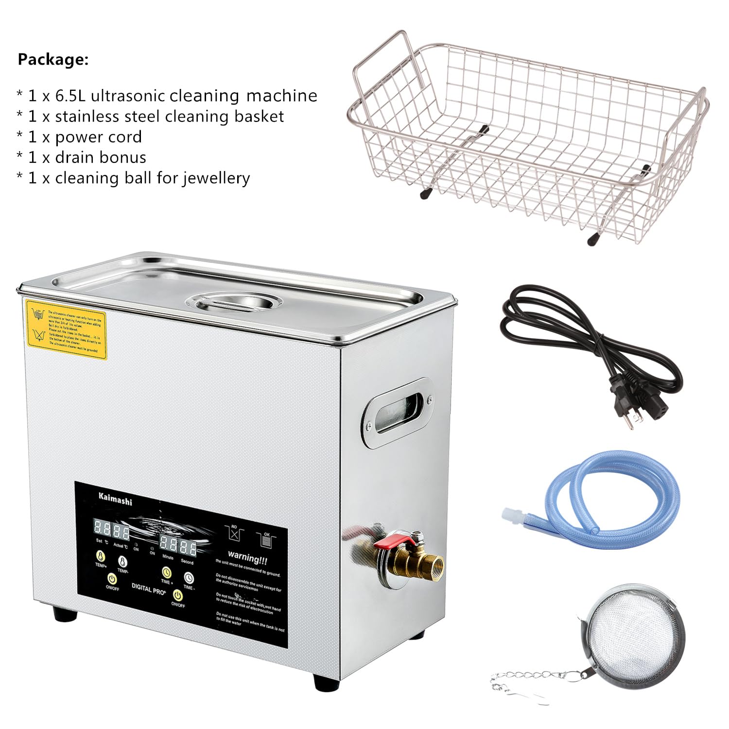 Ultrasonic Cleaner 6.5L with Digital Timer and Heater, Stainless Steel Ultrasonic Cleaning Machine for Carburetor Parts Cleaning