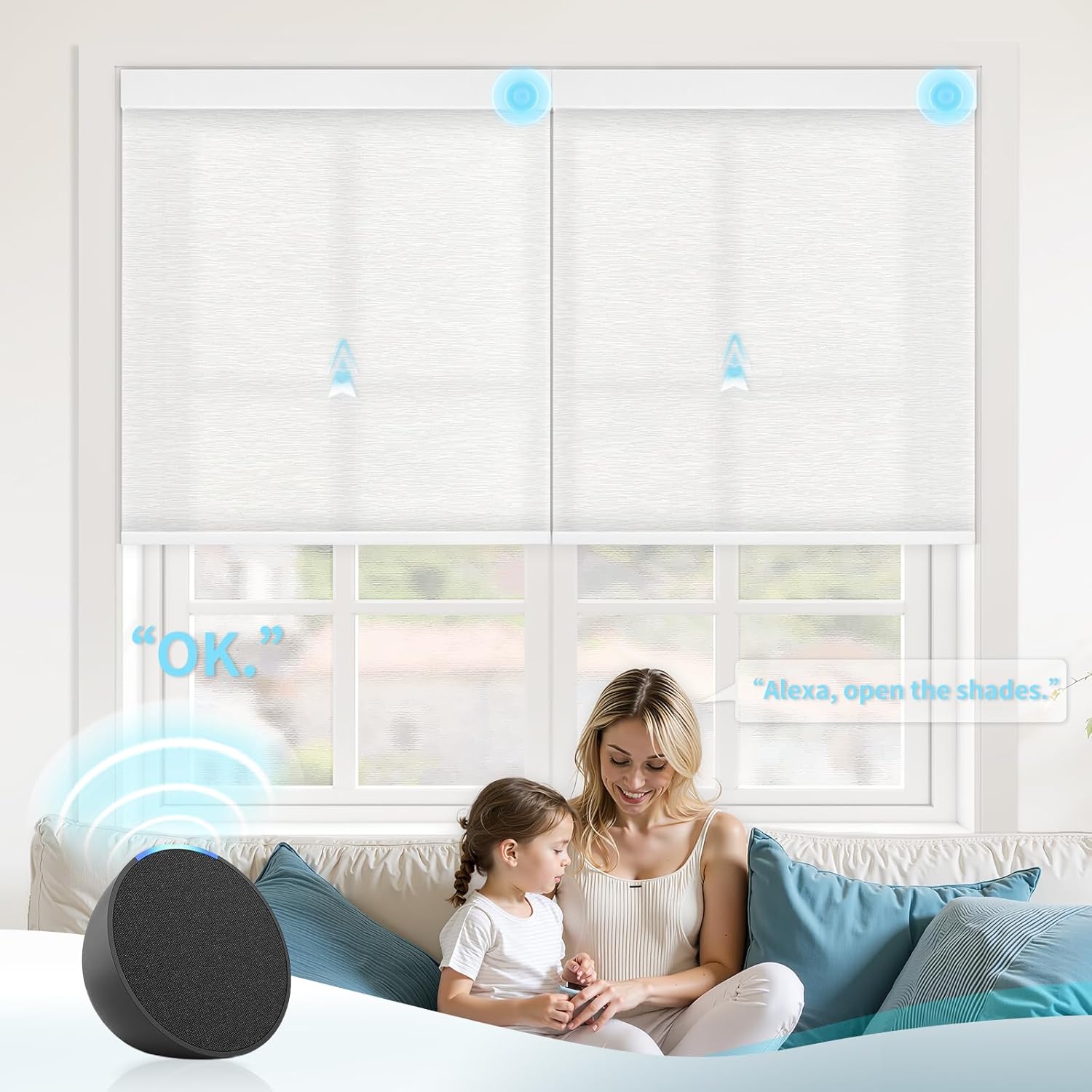Motorized Blinds with Remote Custom Size Blackout Smart Roller Shades Compatible with Alexa Google, Electric Blinds for Windows
