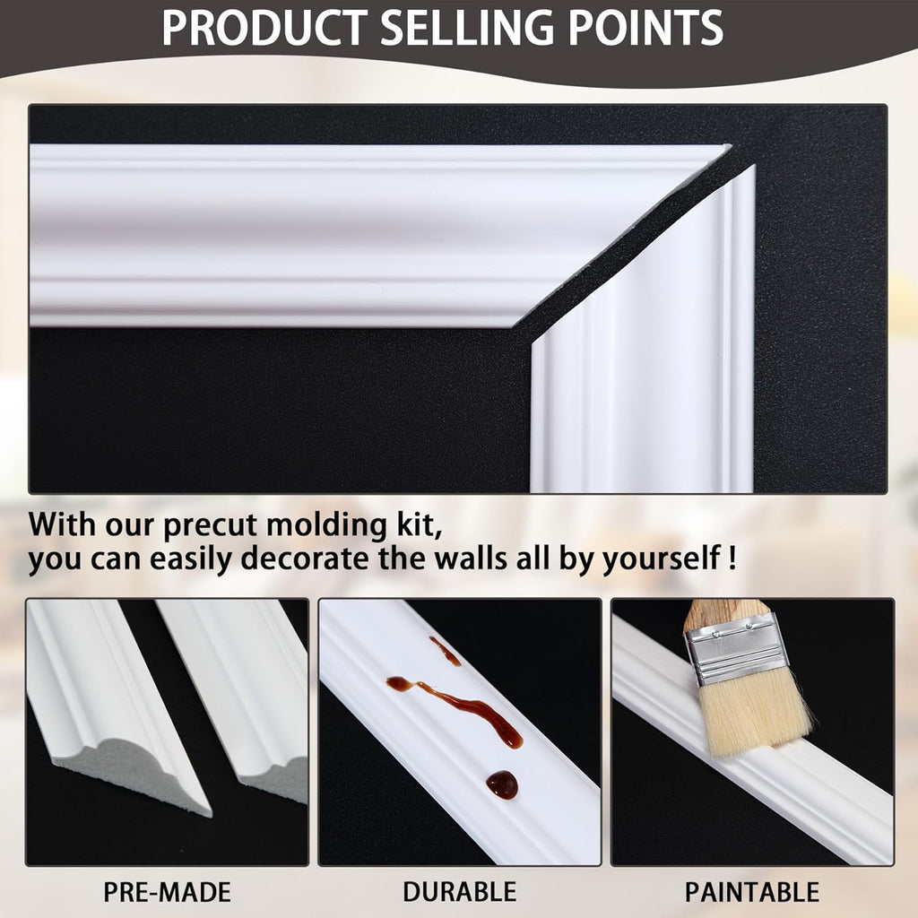 3-Frame 24" x 24" Premade Accent Wall Molding Kit, Ready-to-Assemble Wainscoting Panels, Pre-Cut Chair Rail Moulding Trim Picture Frame for Home Décor