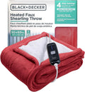 BLACK+DECKER Heated Blanket Electric Throw, Faux Shearling Electric Blanket, Heating Blanket with 4 Heating Levels, 3H Timer, Auto Shutoff, Fast Heating (50x60 inches, Maroon)