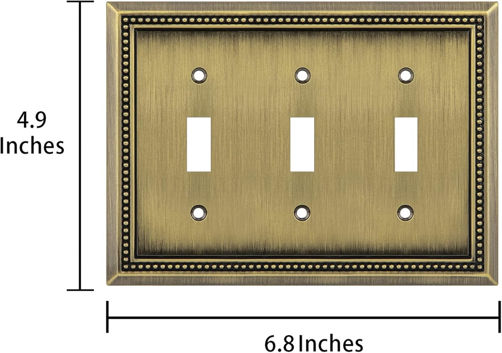 Henne Bery Sunken Pearls Heavy Duty Decorative Wall Plate Switch Plate Outlet Cover (Triple Toggle, Antique Brass)