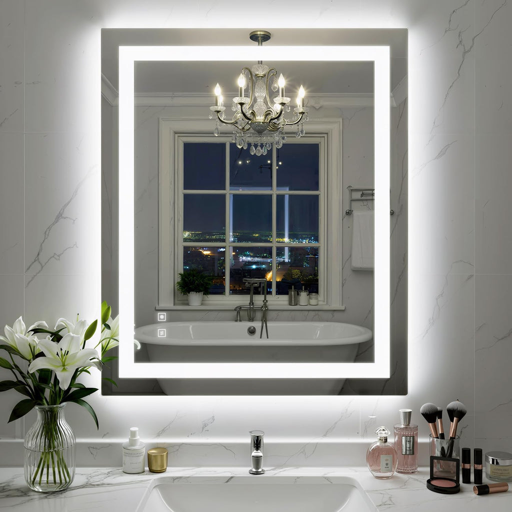 30X36 Inch LED Bathroom Mirror with Lights, Frontlit+ Backlit Bathroom Vanity Mirror for Wall, Ultra-Clear Tempered Glass, Shatter-Proof, Anti-Fog and Memory Function, ETL Listed