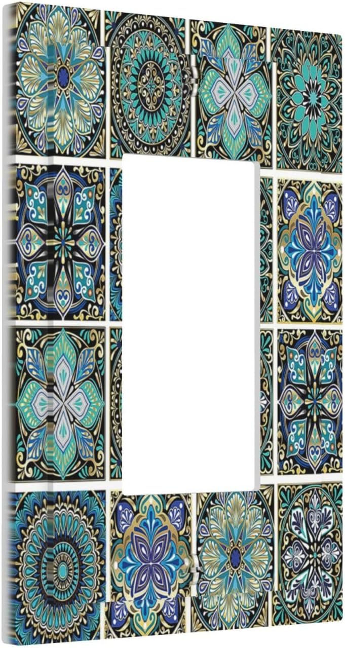 Decorative Outlet Covers Mandala Decorative Rustic Vintage Turquoise Pattern 1 Gang Single Rocker Light Switch Cover Plate Wall Plates GFCI Faceplate for Bedroom Bathroom Decor
