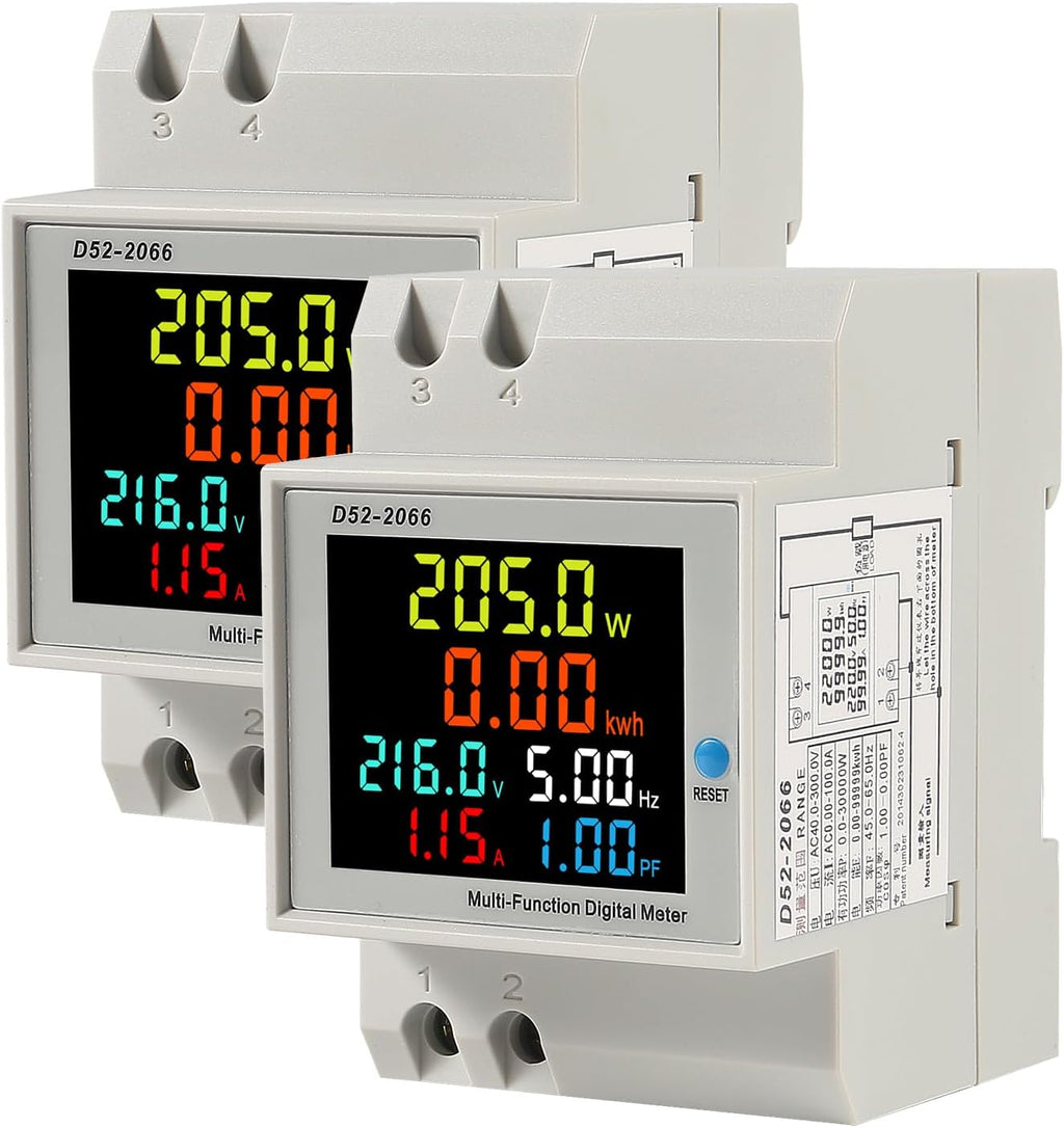 2Pack Digital Single Phase Energy Meter Tester Electricity Usage Monitor AC 110V 40V~300V 100A Ampermeter Power Voltmeter Ammeter Voltage Amps Watt Kwh Frequency Power Factor Meter Multimeter