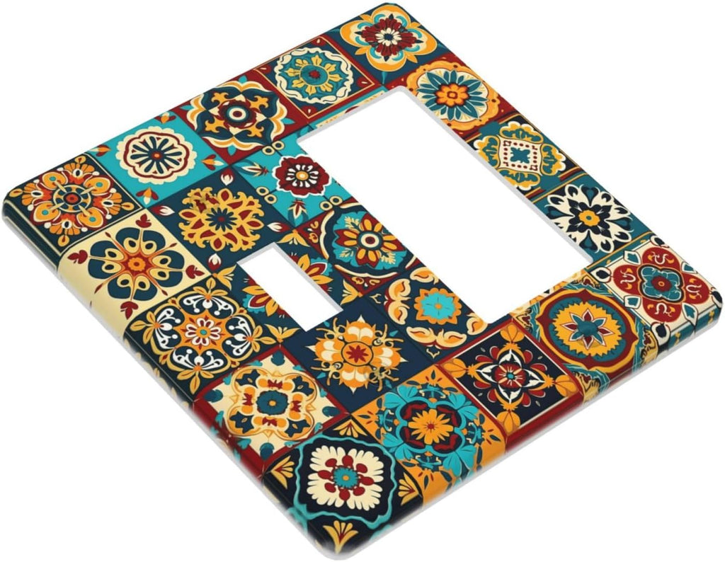 Mexican Talavera Ceramic Tile Moroccan Boho Outlet Covers 1 Toggle 1 Rocker Combination Decorative Wall Plate Electrical Switch Plates Light Switch Cover Plate for Bathroom Kitchen Decor