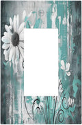 Decorative Outlet Covers Teal Daisy Floral Vintage Wood Plank 1 Gang Single Rocker Light Switch Cover Plate Wall Plates Gfci Faceplate For Farmhouse Cabin Decor