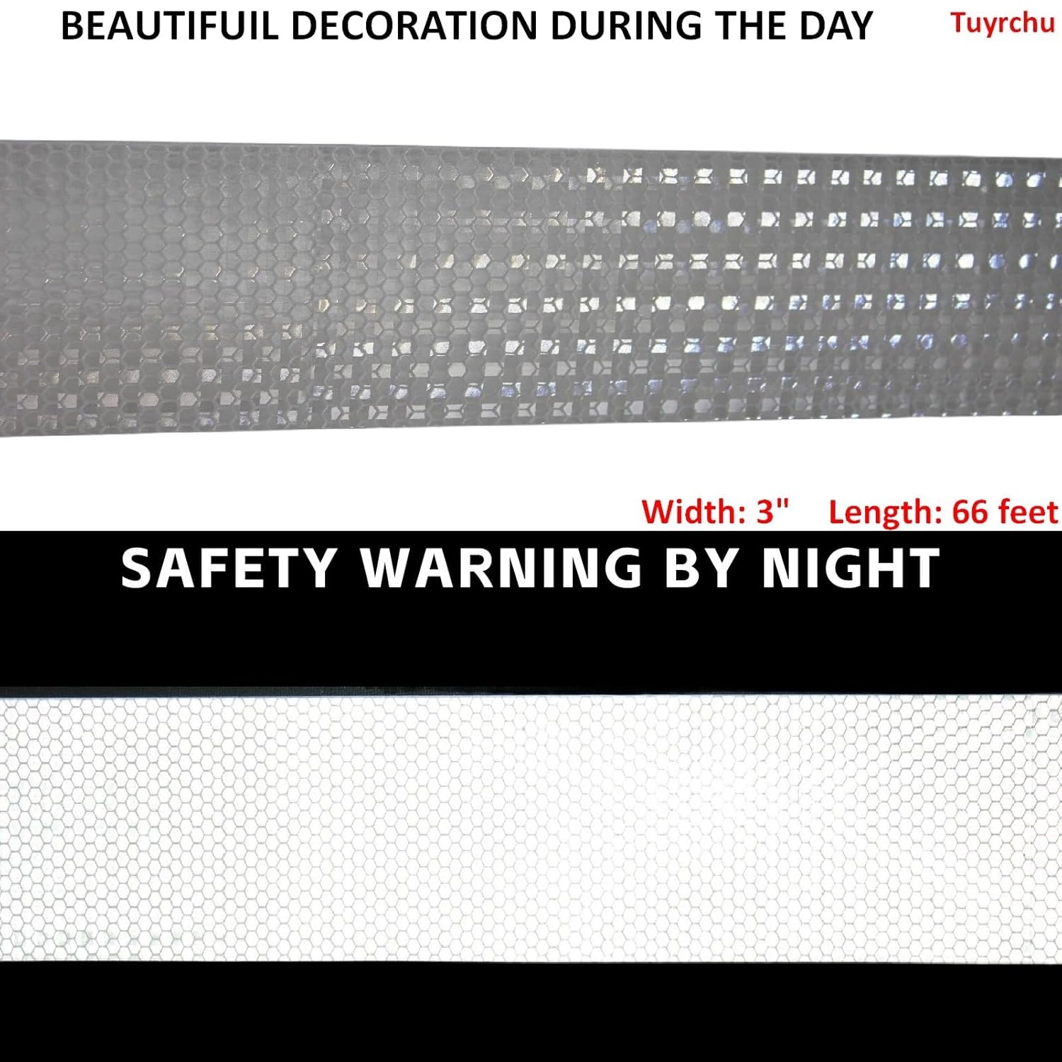 Reflective Tape White 3 inch, Outdoor Waterproof High Visibility Warning Industrial Marking Tape, Safety Stickers (68 feet)