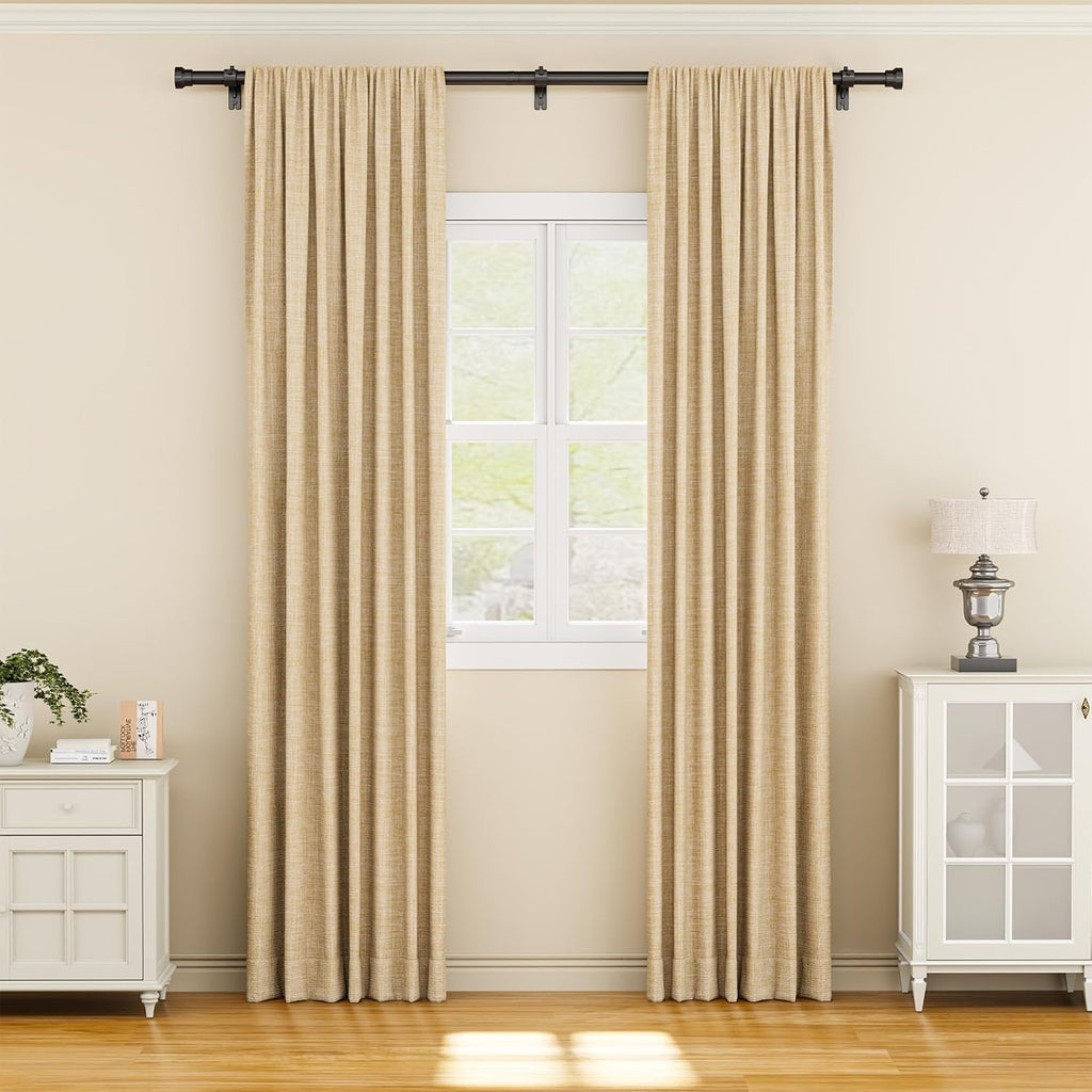 Yafex Curtain Rod 32-84 Inch, Heavy Duty 1 Inch Adjustable Curtain Rods for Windows, Black Long Window Treatment Rods, Modern Design, Easy Installation