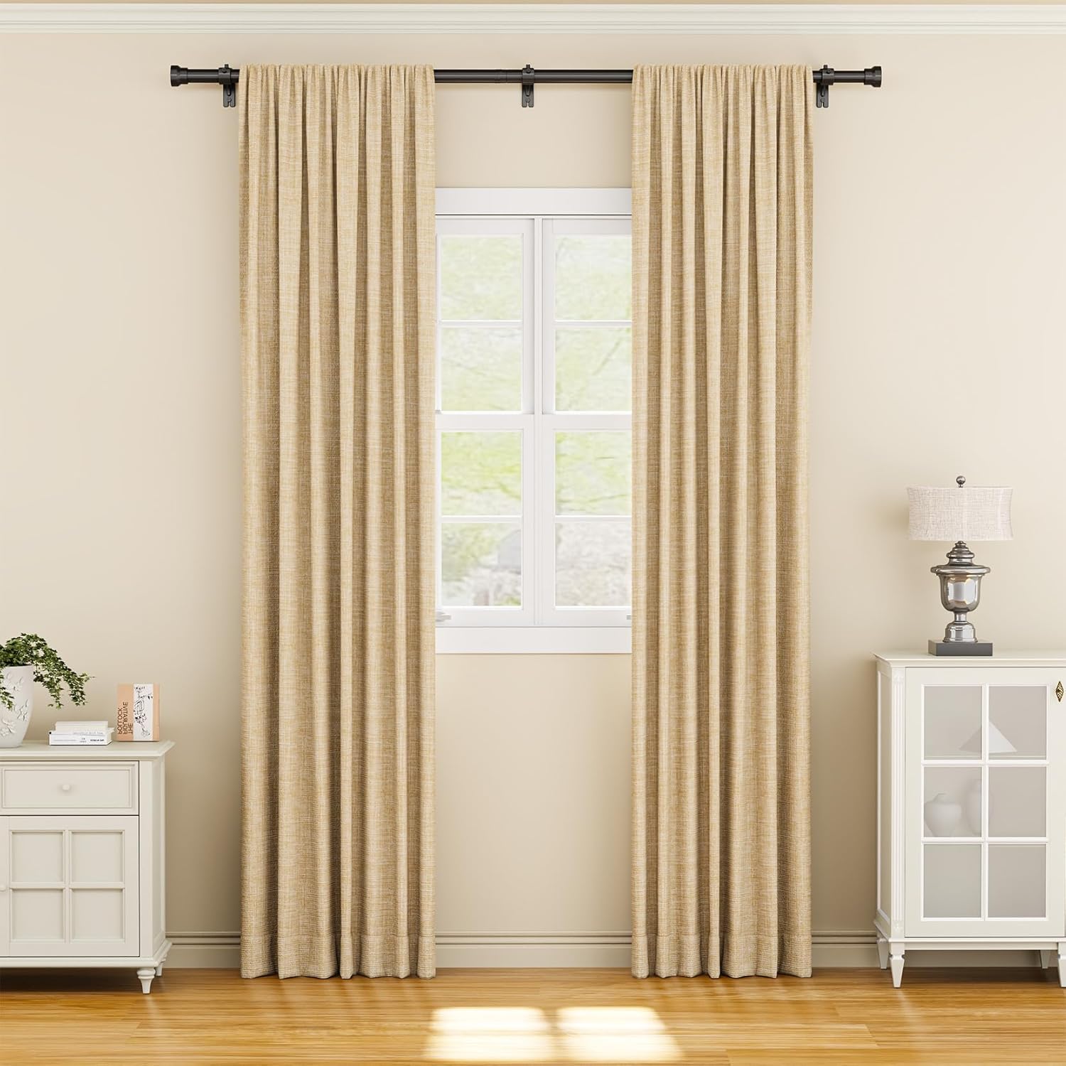 Yafex Curtain Rod 32-84 Inch, Heavy Duty 1 Inch Adjustable Curtain Rods for Windows, Black Long Window Treatment Rods, Modern Design, Easy Installation