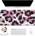 Heated Mouse Pad, Warm Desk Pad, Keyboard Mat 31.5 x 13 Inch Large Size Intelligent Fast Heating, 3 Speed Adjustable, Timed Auto Power Off for Game Office Home,Pink Leopard Print