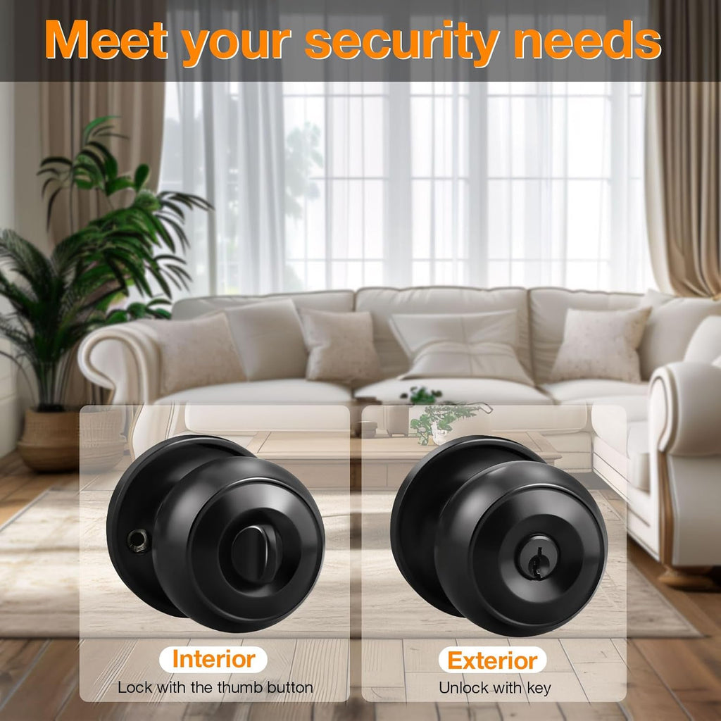 Gobrico Keyed-Alike Exterior Door Knobs Flat Ball Door Locksets with Same Key, 5Pack