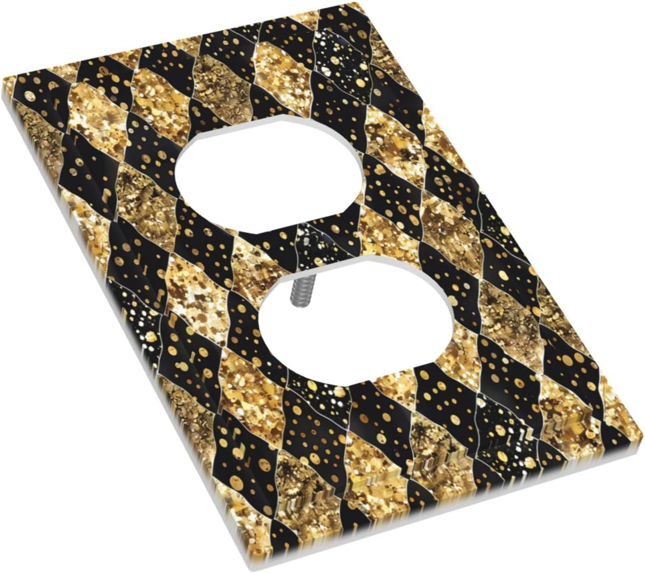 Gold Black Marble Geometric Plaid Glitter Outlet Covers 1 Gang Duplex Light Switch Cover Wall Plate Decorative Switch Plates Electrical Receptacle Faceplate for Bedroom Bathroom Decor