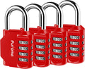 Puroma 4 Pack Combination Lock for Locker 4 Digit Outdoor Waterproof Padlock for School, Gym, Sports, Fence, Toolbox, Gate, Case, Outdoor, Hasp Storage, Cabinets (Red)