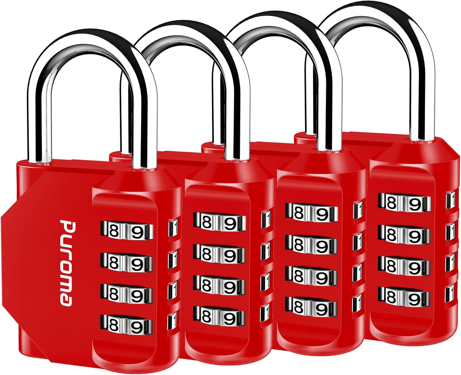 Puroma 4 Pack Combination Lock for Locker 4 Digit Outdoor Waterproof Padlock for School, Gym, Sports, Fence, Toolbox, Gate, Case, Outdoor, Hasp Storage, Cabinets (Red)