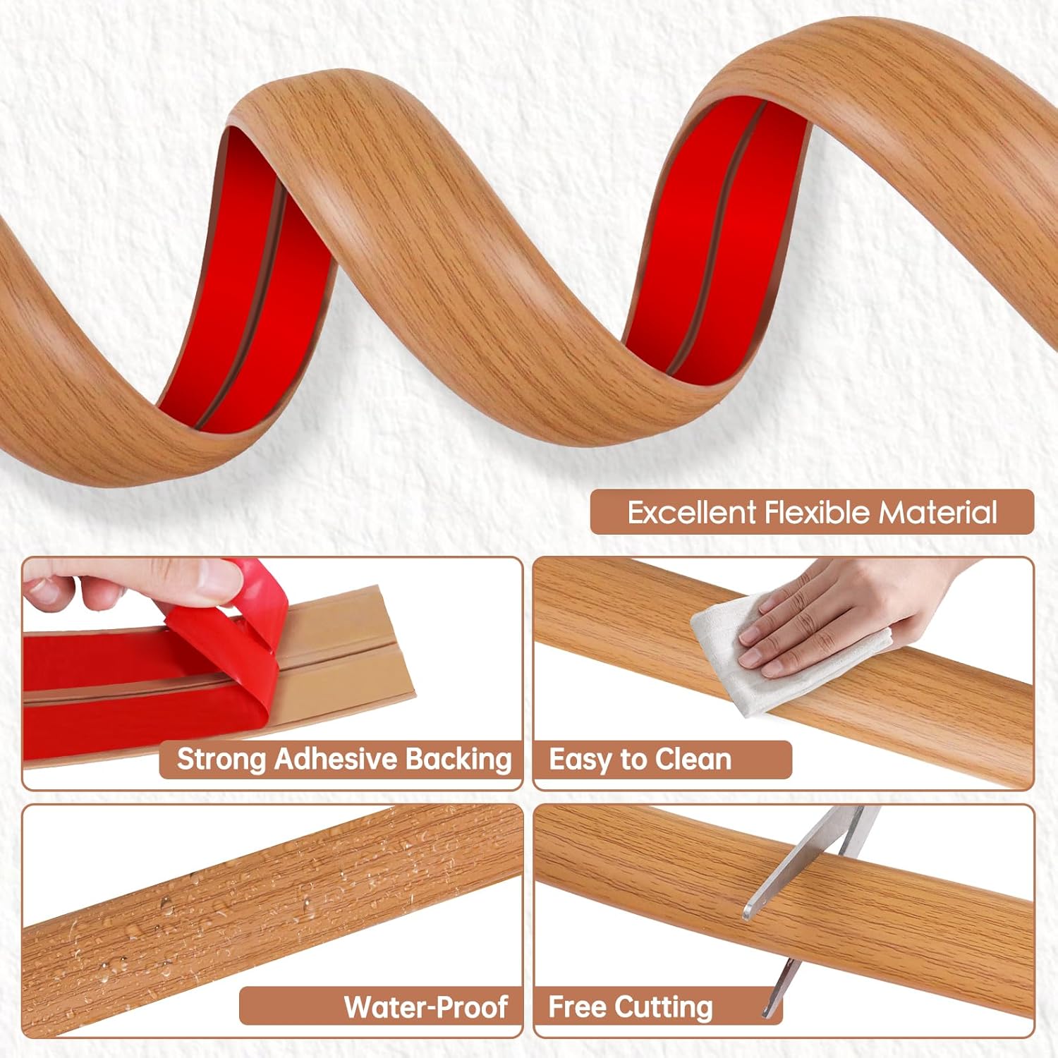 Floor Cord Cover for Wires on Floor Self Adhesive Cord Hider Floor Cable Management Wire Covers for Cords Protector Prevent Cable Trips Cord Cavity W 0.51" x H 0.31", Brown Wood, 20Ft