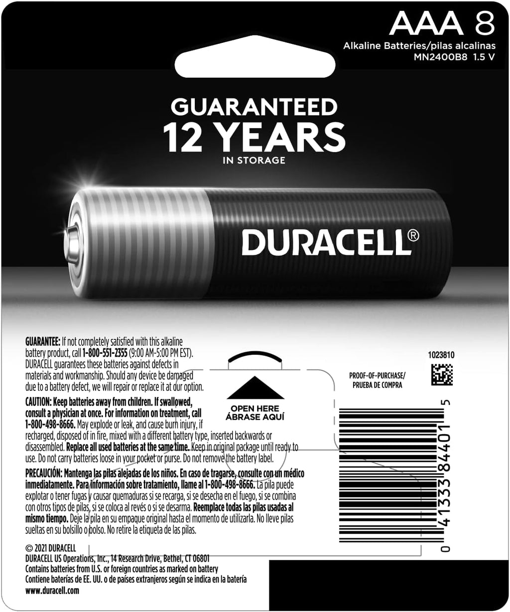 Duracell Coppertop AAA Batteries with Power Boost Ingredients, 8 Count Pack Triple A Battery with Long-lasting Power, Alkaline AAA Battery for Household and Office Devices