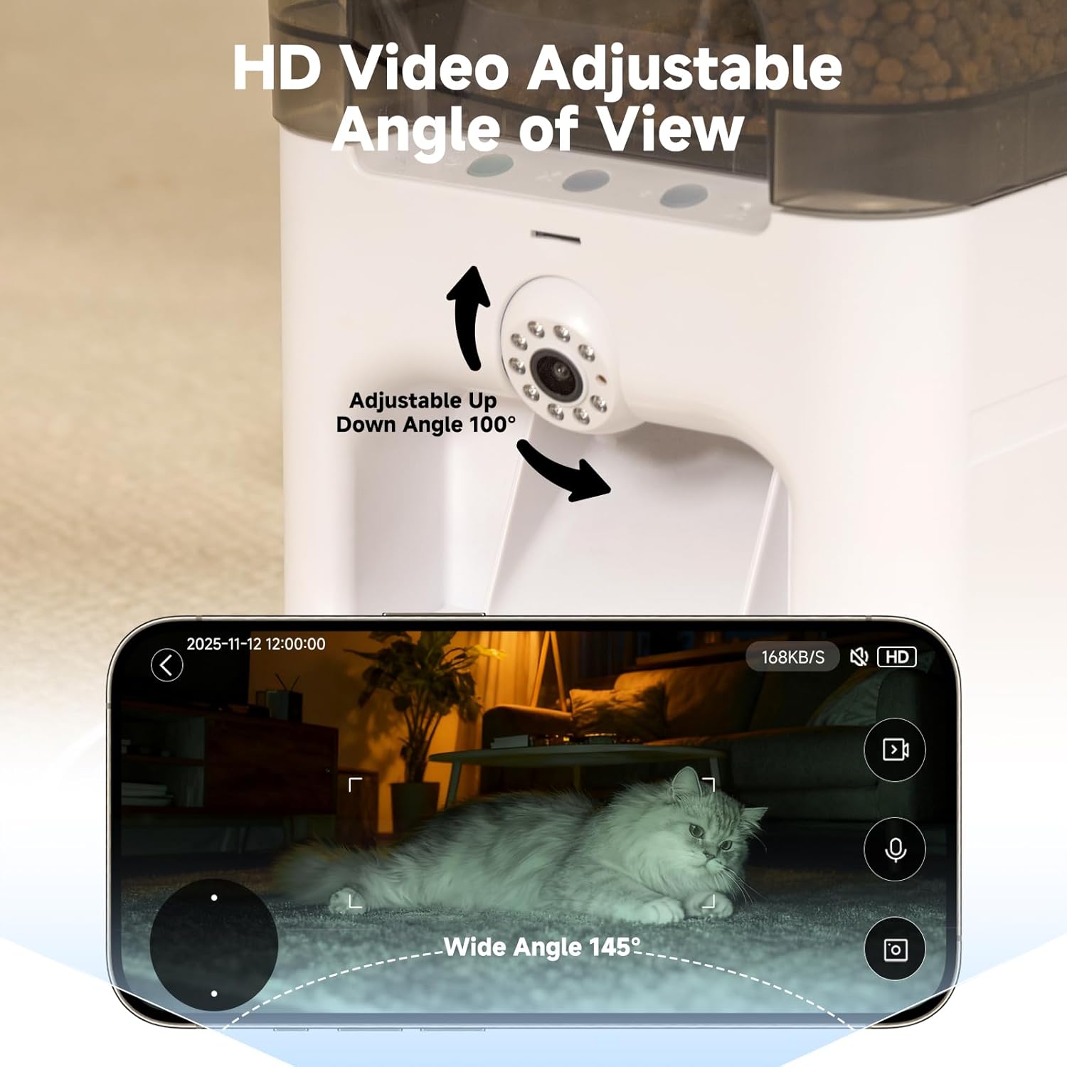 Automatic Cat Feeder with Camera, 5G/2.4G WiFi Automatic Dog Feeder, 2K HD Video and Night Vision, Remote Monitor & Feeding, Low Food Alerts,2-Way Audio, 6L Capacity, Gifts for Christmas
