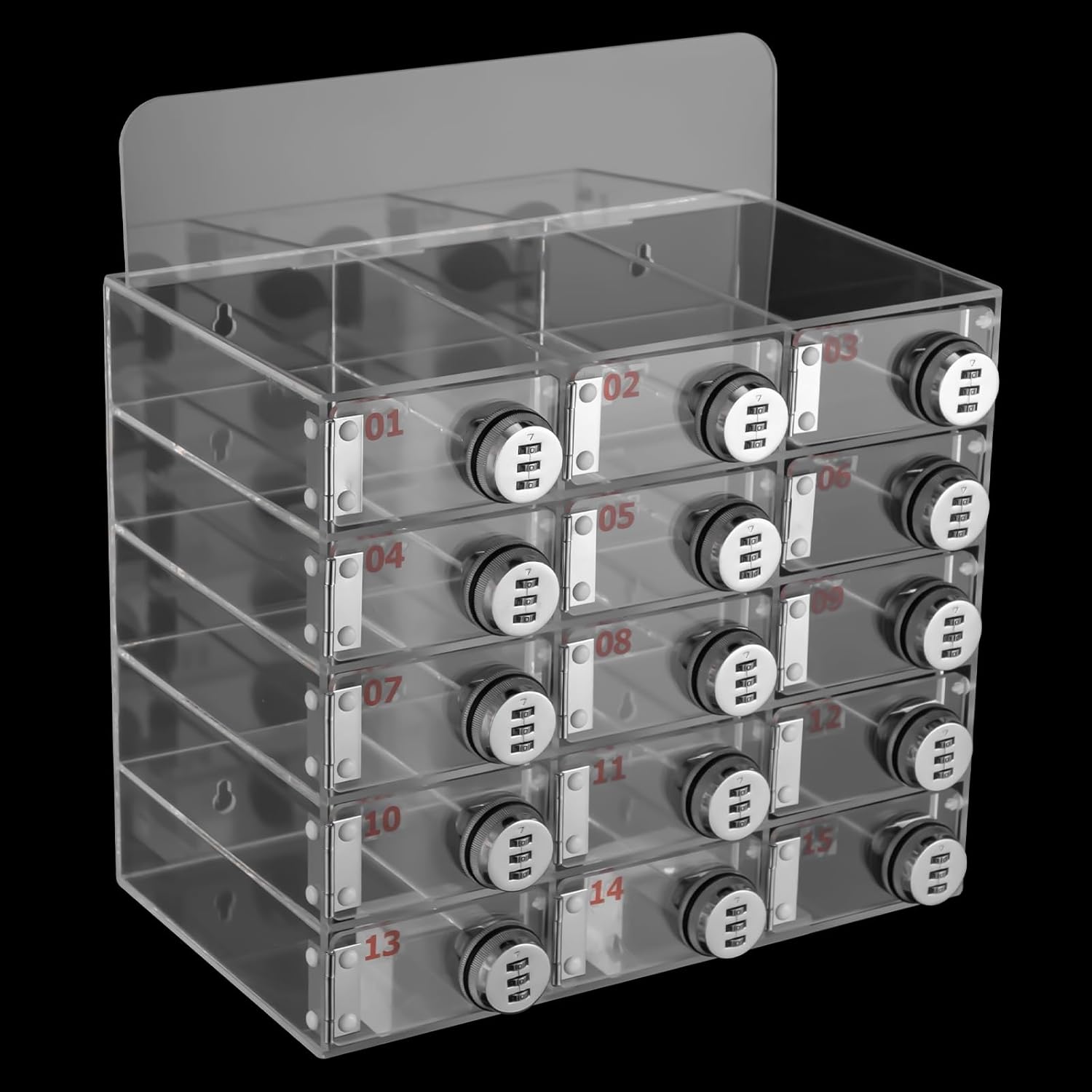 Cell Phone Locker Box 15 Slots Clear Acrylic Cell Phone Organizer Cabinet with Combination Locks Wall-Mounted Locking Cell Phone Storage Box for Classroom Office,Shool,Office (15 Slots, Acrylic)