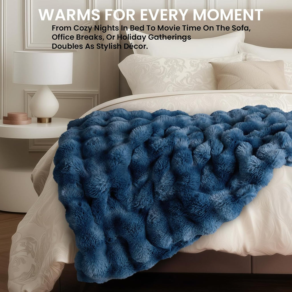 Electric Heated Blanket for Girls & Women, Soft & Luxurious, Faux Rabbit Fur Heating Throw Blankets, 6 Heat Settings, Overheat Protection, Quick Heating, Memory Function, Gift-Ready Design, 50"x60"