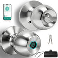 Fingerprint Door Lock, Smart Door Knob, Keyless Entry Door Lock with App Control, Thumbprint Door Knob with Extra Power Bank, Suitable for Home, Bedroom, Apartments, Office - Sliver