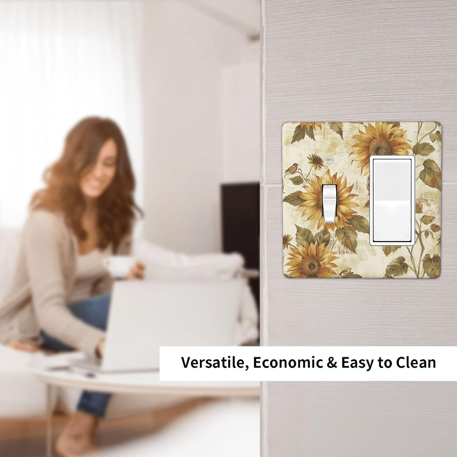 Outlet Covers Rustic Sunflower Floral Pattern 1 Toggle 1 Rocker Combination Decorative Wall Plate Electrical Switch Plates Light Switch Cover Plate for Bedroom Cabin Decor