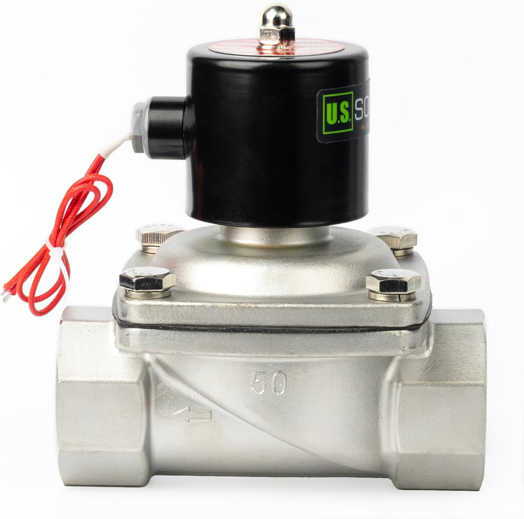 U.S. Solid 2" Solenoid Valve - 110V AC Stainless Steel Electric Solenoid Valve, Normally Closed, Viton Seal