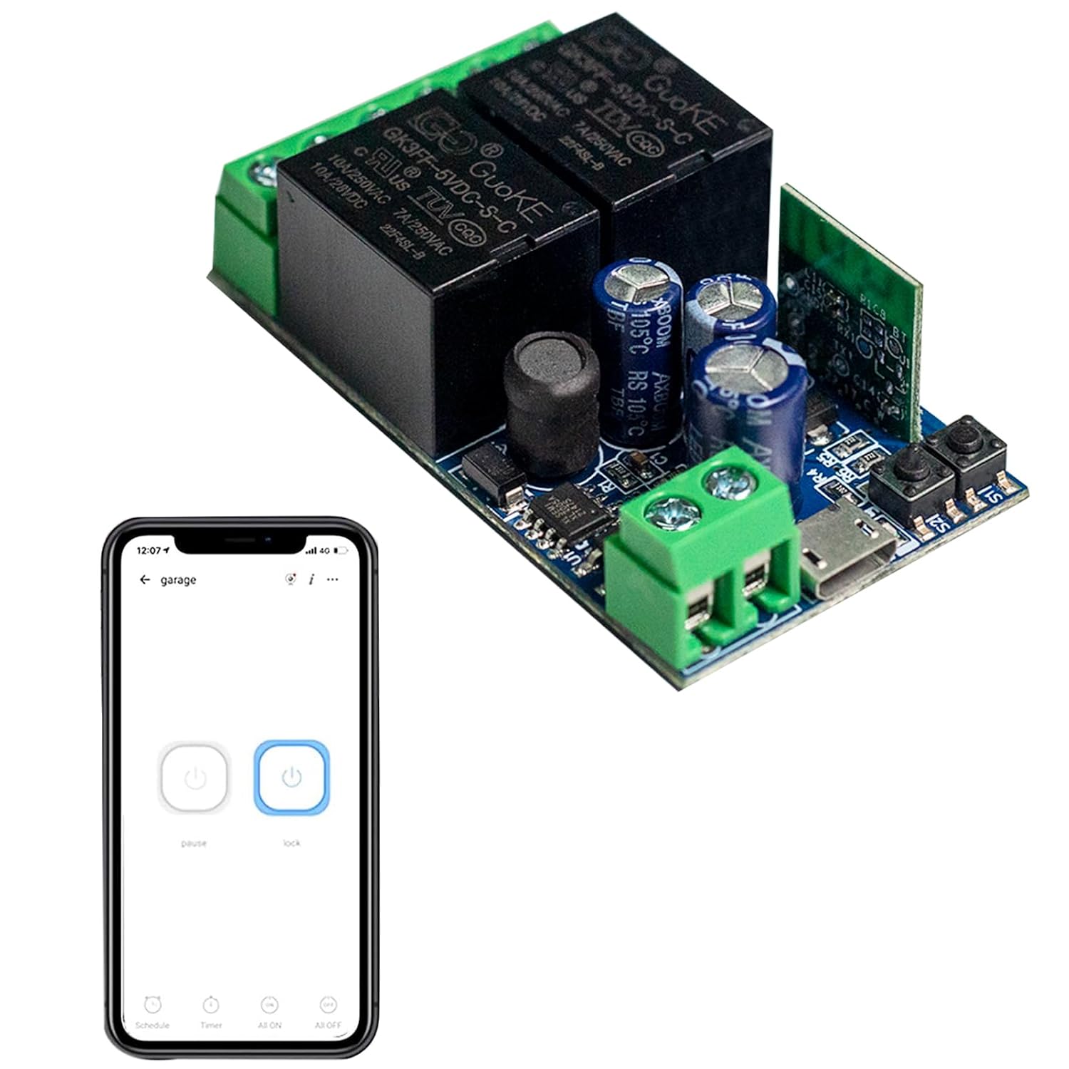 Ewelink WiFi Wireless Smart Relay Module USB DC 5v/12v/24v/48v 2 Channel Switch for Garage Door, Rolling Shutter Door, Electric Curtain