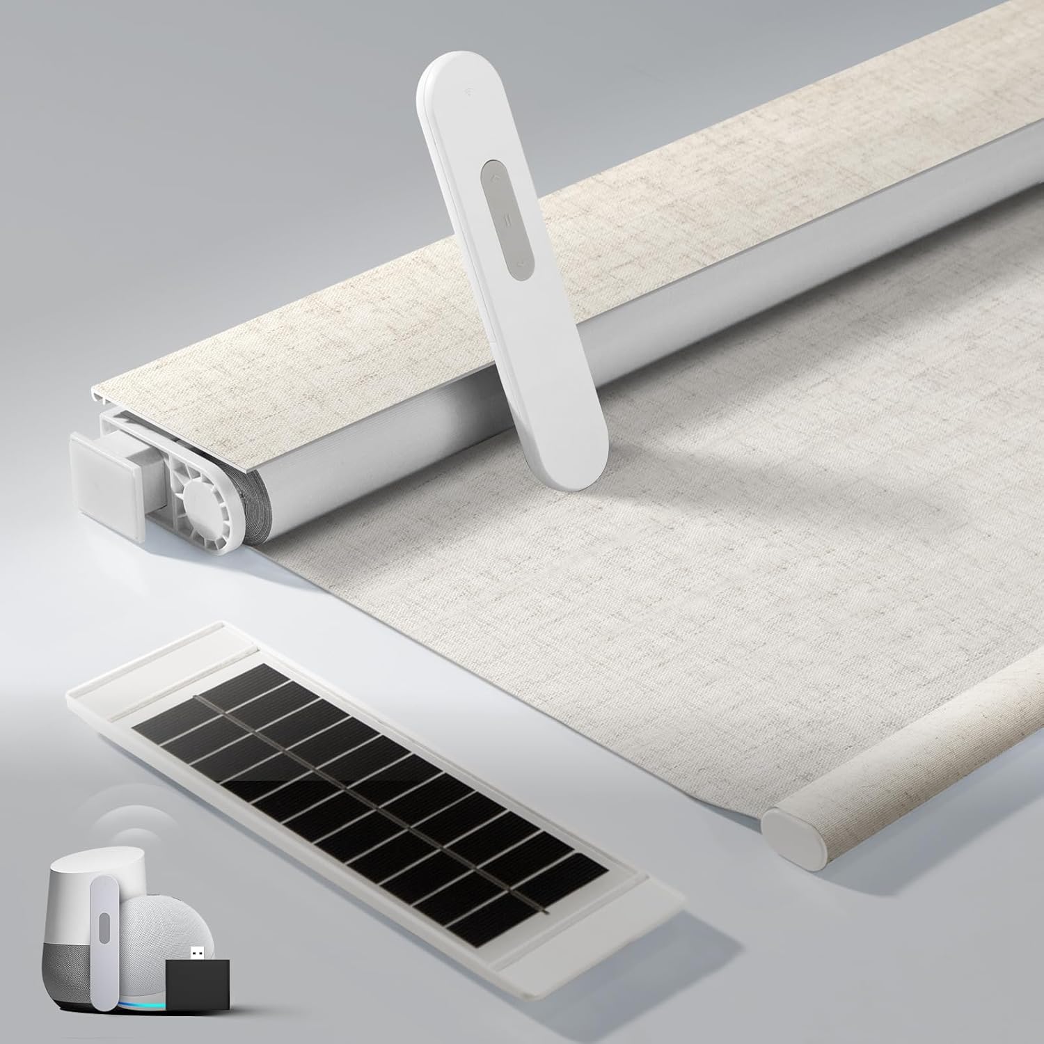 No Drill Motorized Blinds with Remote, Blackout Automatic Blinds with Solar Panel, Cordless Smart Electric Roller Shades for Windows, Beige, 33 x 72