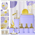 Bathroom Set - Bathroom Sets with Shower Curtain and Rugs, Bathroom Accessory Set, Purple Bathroom Accessories Set with Trash Can, Toilet Brush and Soap Dispensers