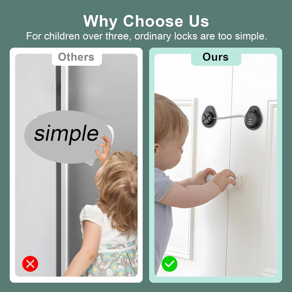 2 Pack Latest Baseball Style Child Safety Refrigerator Lock with 3 Digit Combination Code; Baby Proofing Cabinet Latches for Fridge, Closet, Drawer & Freezer (Black)