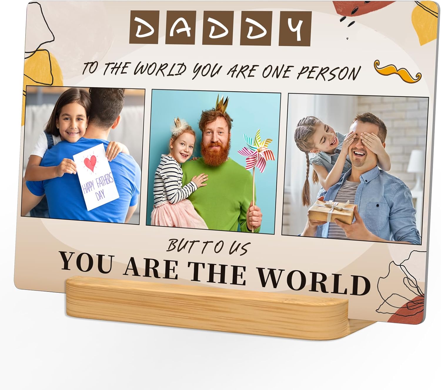 XIAODAXIA Father's Day Gifts Personalized Metal photo prints Customized photo gifts for Dad - Custom Picture Prints with Bamboo base Tabletop Art Home Decor - Gift Wrapping Available