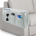 Remote Control Holder, Non Slip Bedside Armchair Caddy, Recliner Arm Caddy Armrest Organizer with 14 Pockets for Cell Phone TV Remote Control Magazines, Light Gray