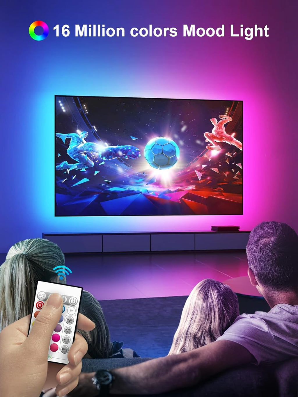 GIPOYENT LED Lights for TV, 16.4FT TV LED Backlight, for 45-75 Inch TV, Music Sync TV LED Light with Bluetooth Function - RGB Color Changing Light Strip for Bedroom (16.4ft)