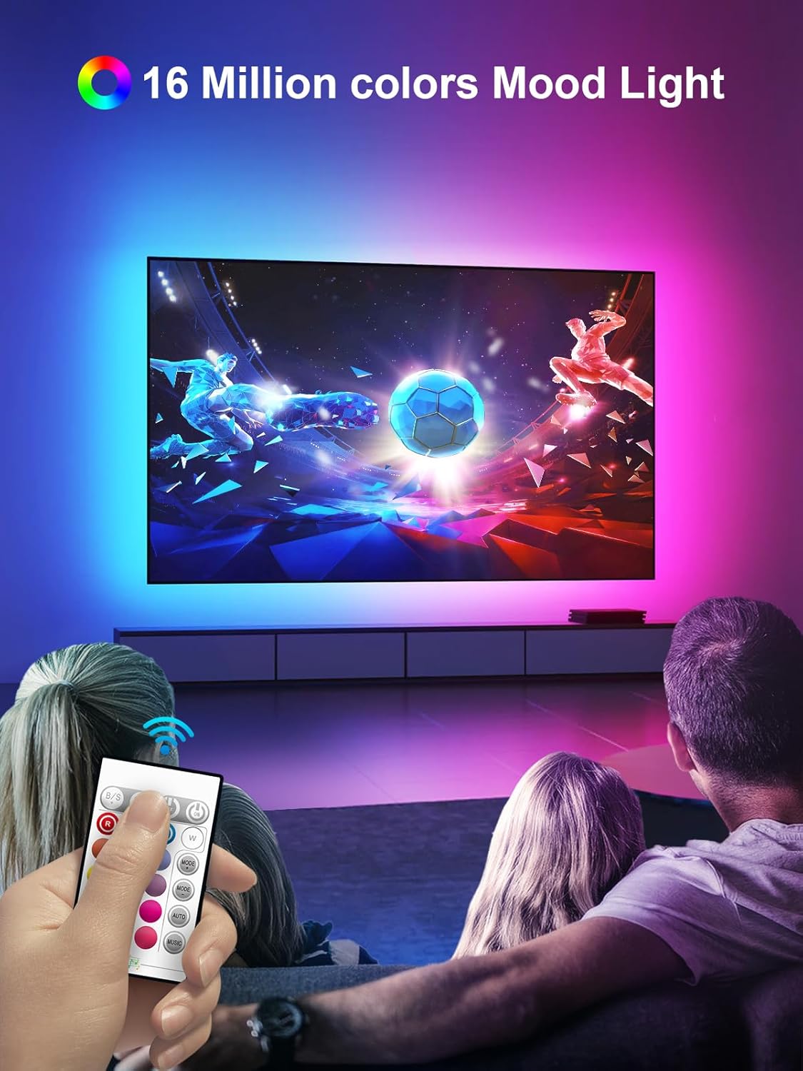 GIPOYENT LED Lights for TV, 16.4FT TV LED Backlight, for 45-75 Inch TV, Music Sync TV LED Light with Bluetooth Function - RGB Color Changing Light Strip for Bedroom (16.4ft)