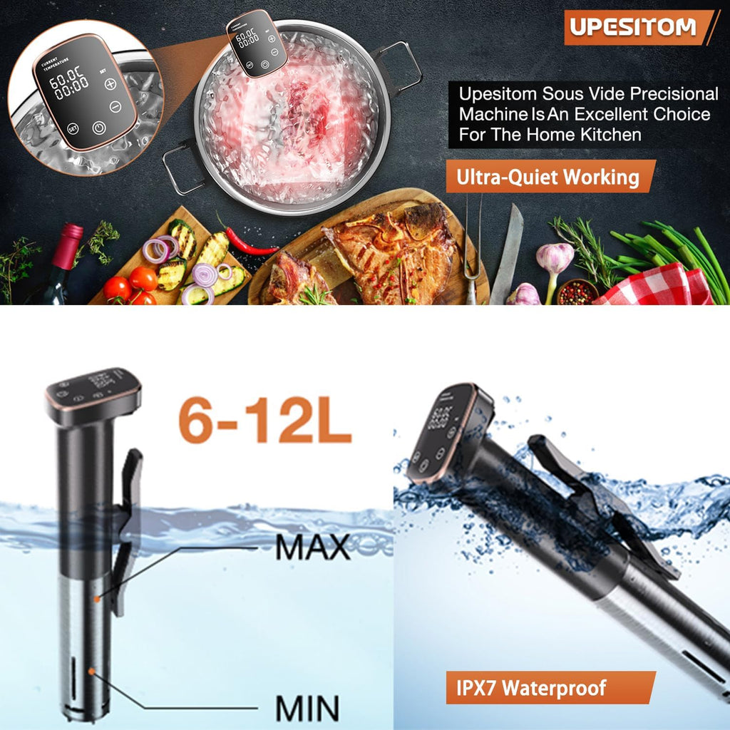 Sous Vide Machine 1100W Sous Vide Cooker, IPX7 Waterproof Immersion Circulator Precisional Cooker with Temperature Control, Digital Timer, Ultra-quiet Working & Fast Heating, Touch Control