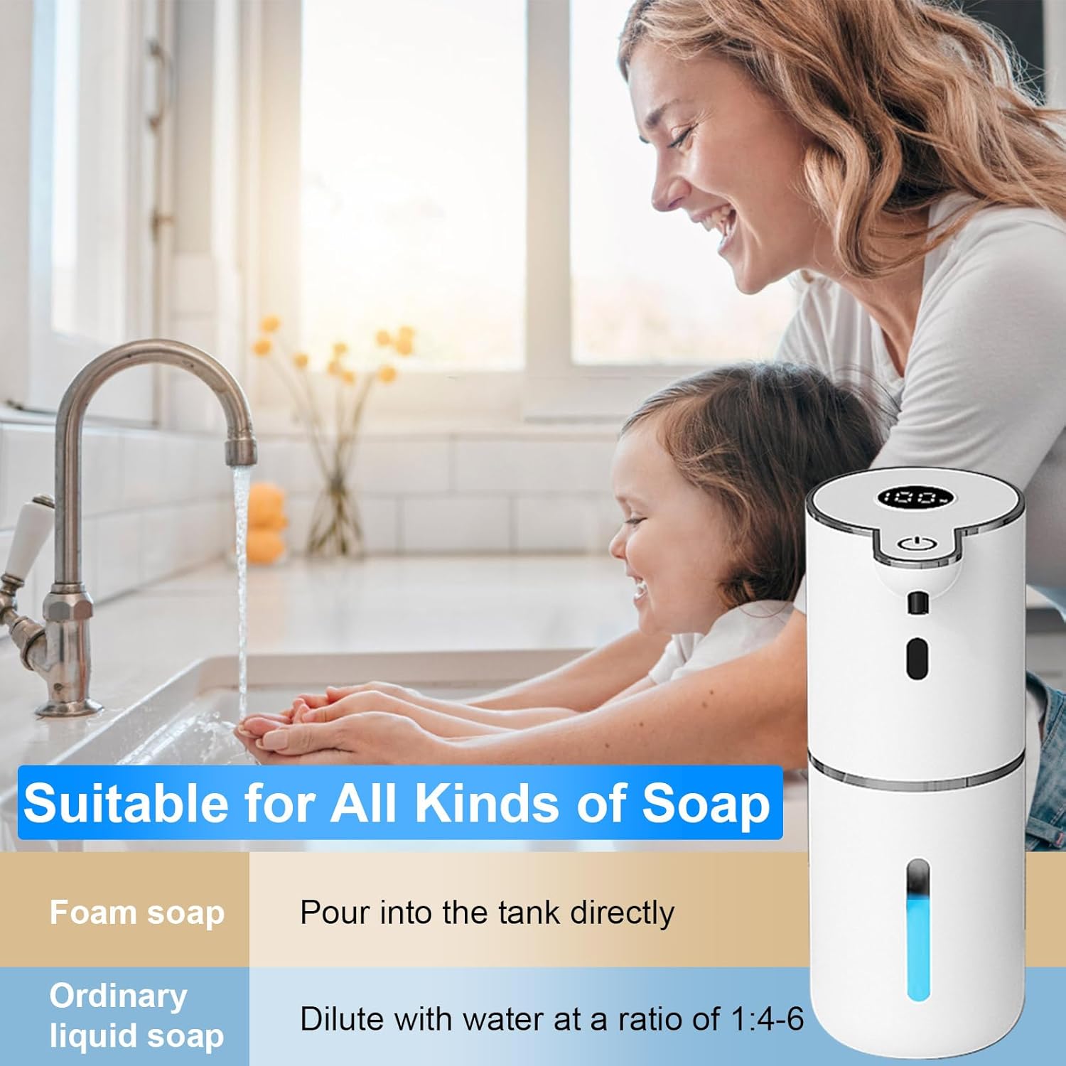 Automatic Foaming Soap Dispenser Touchless, USB Rechargeable Smart Hand Soap Dispenser, 6-Level Adjustable, 12.8oz/380mL Wall Mounted for Bathroom Kitchen Dish Soap-White