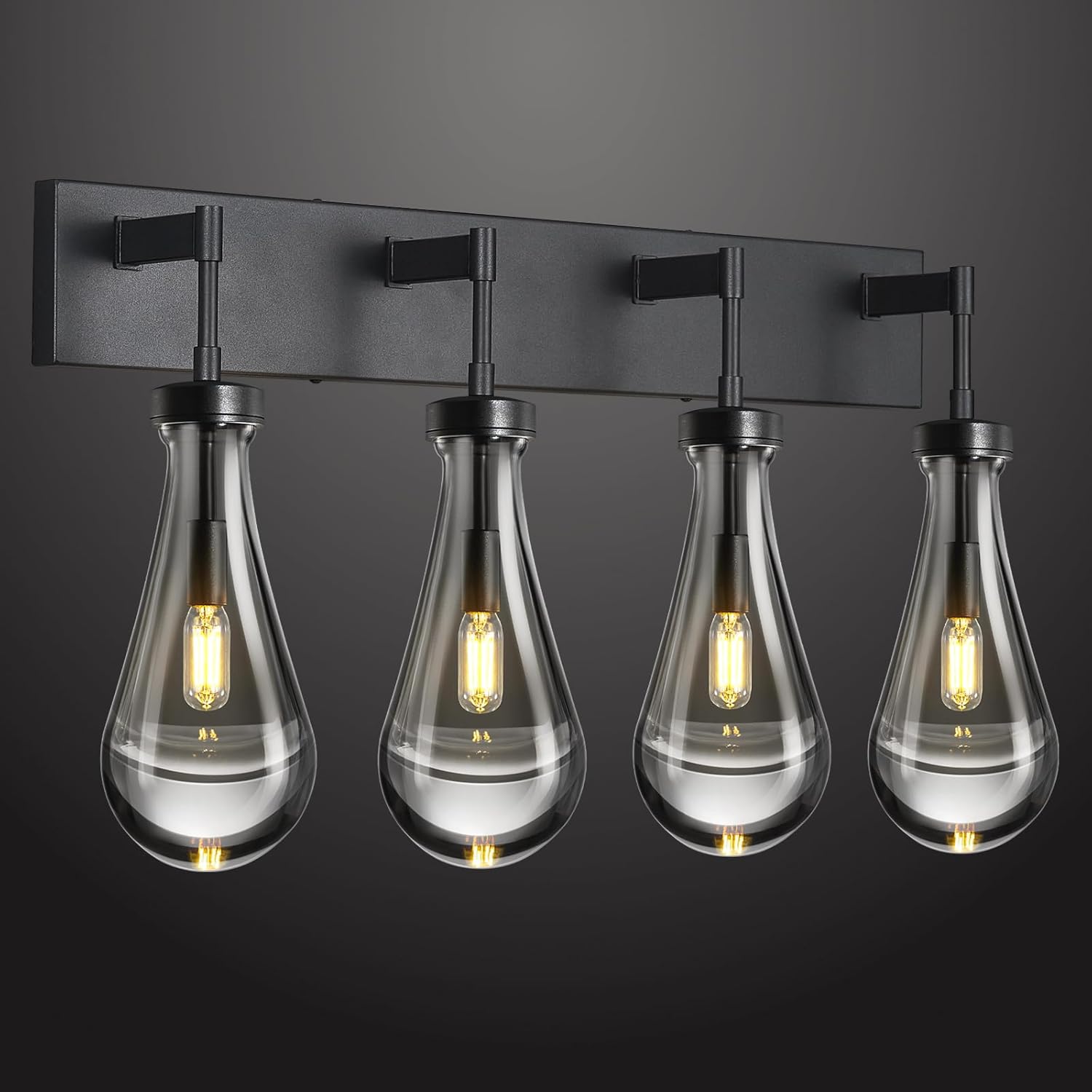 Raindrop Wall Sconces Black Crystal Sconces Wall Decor Modern Lighting Glass Bathroom Sconces Indoor Vanity Light Wall Lamp for Bedroom Living Room Stair(4-Light)