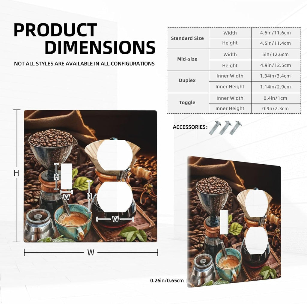 Decorative Outlet Covers Retro Coffee Maker Beans Cup 2 Gang Wall Plate Cover Single Toggle Duplex Combo Two Switch Light Switch Cover Plate Jumbo Dual GFCI Faceplate